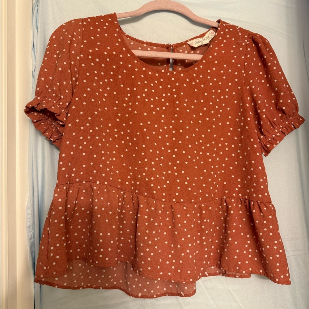 NWT Hippie Rose Terracotta Polka Dot Blouse